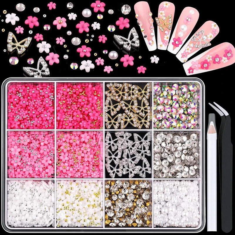 3D Nail Art Decorations Resin Charms Mixed Bowknot Pearl Beads for Manicure DIY Nail Design
