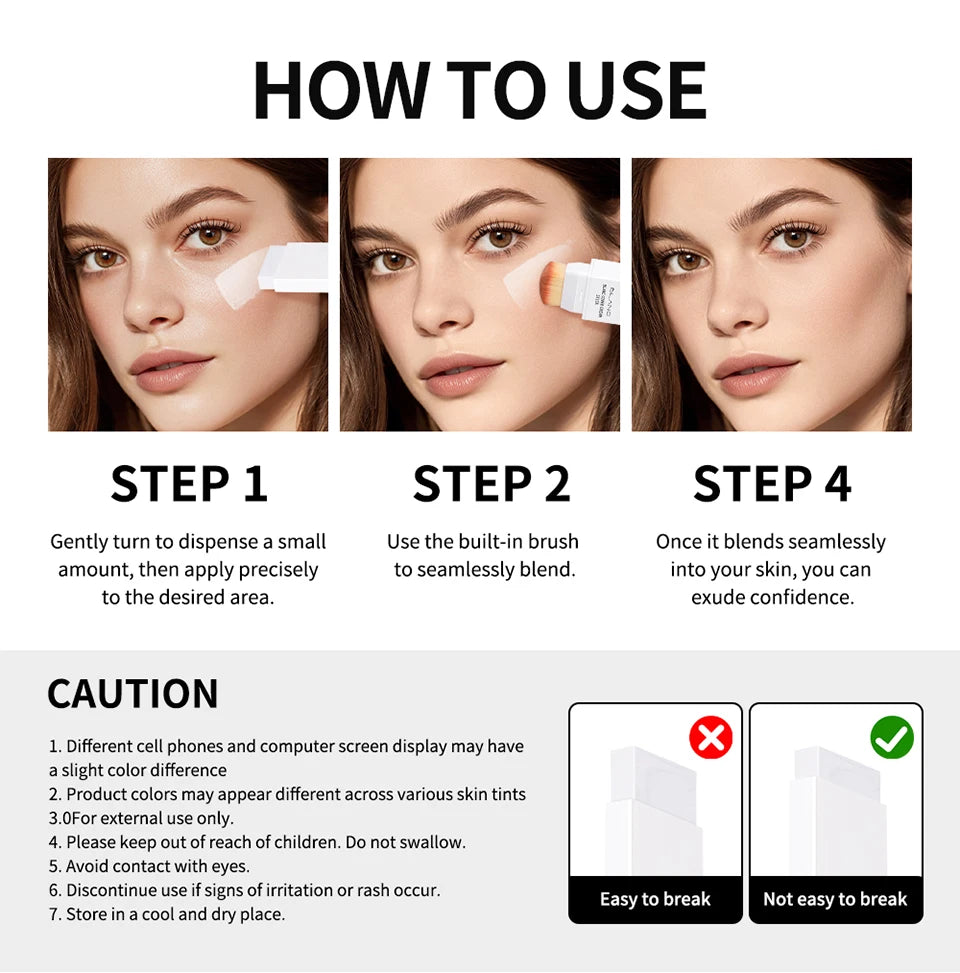 Blanc Cover Cream Stick Waterproof Foundation with Built-in Brush for Daily Natural Makeup