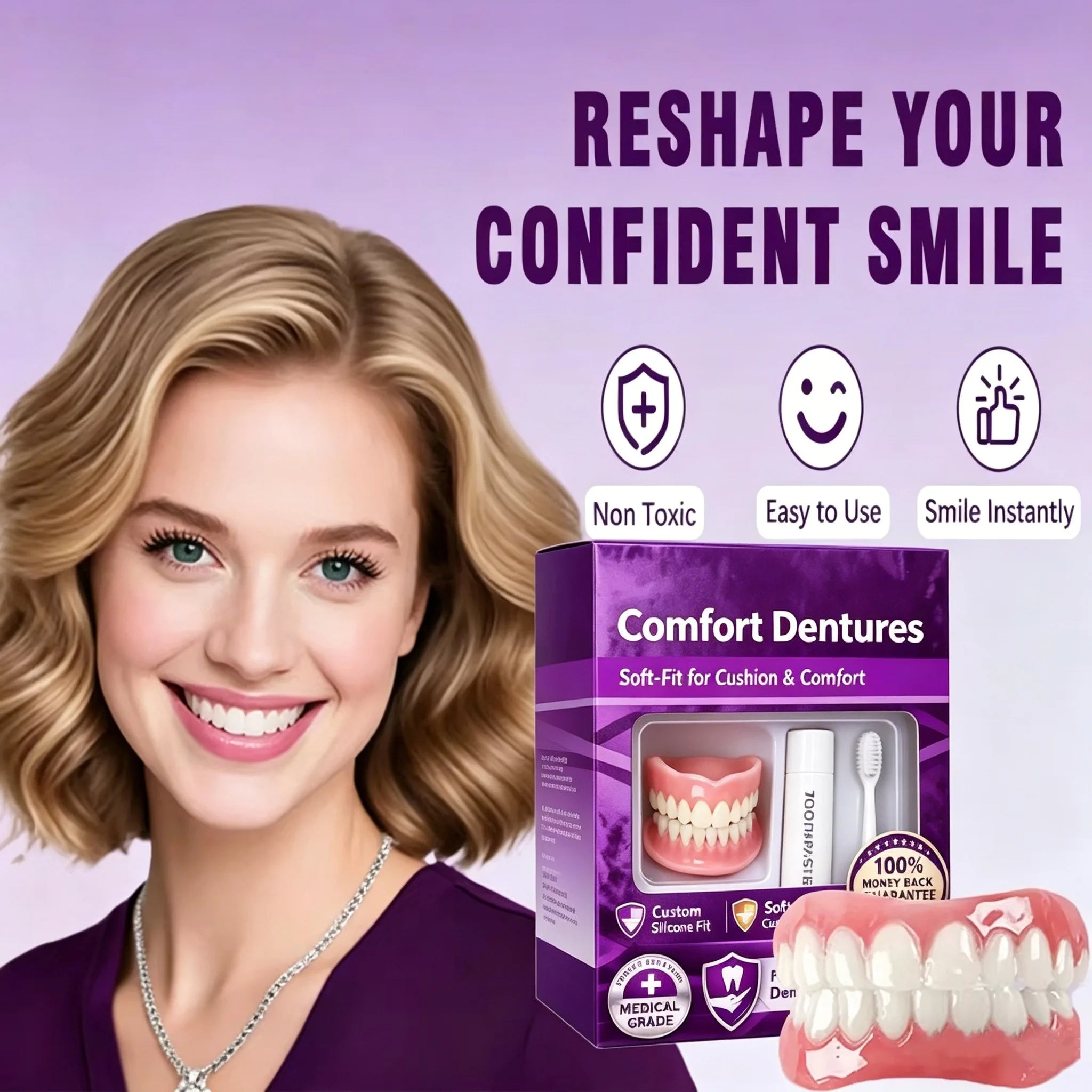 Silicone Dentures Full Set Fake Teeth for Natural Comfort Smile and Oral Beauty Improvement - 3