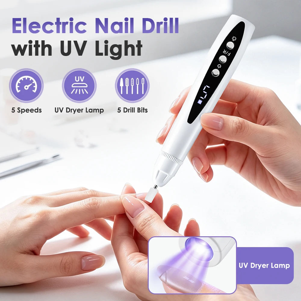 Electric Nail Drill and UV Lamp Manicure Tool Cordless File for Home Salon Nail Care Use - 6