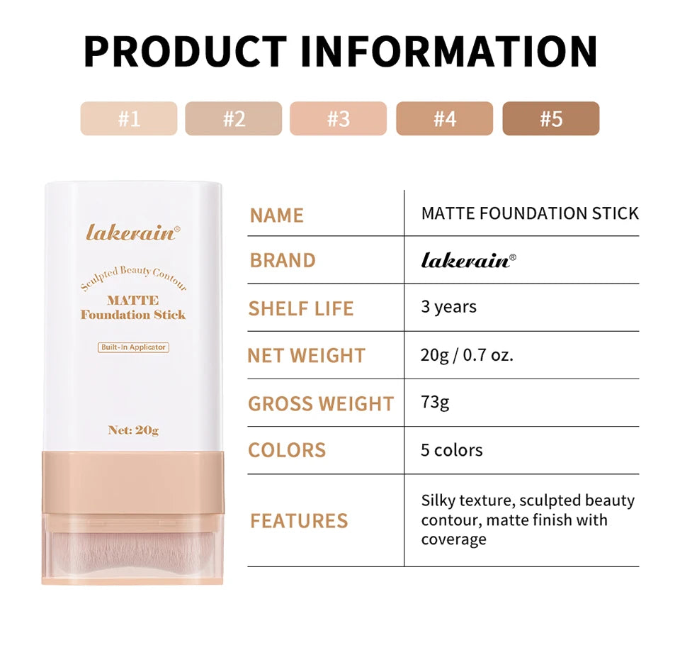 Matte Foundation Stick Face Concealer Makeup with Brush for Flawless Finish