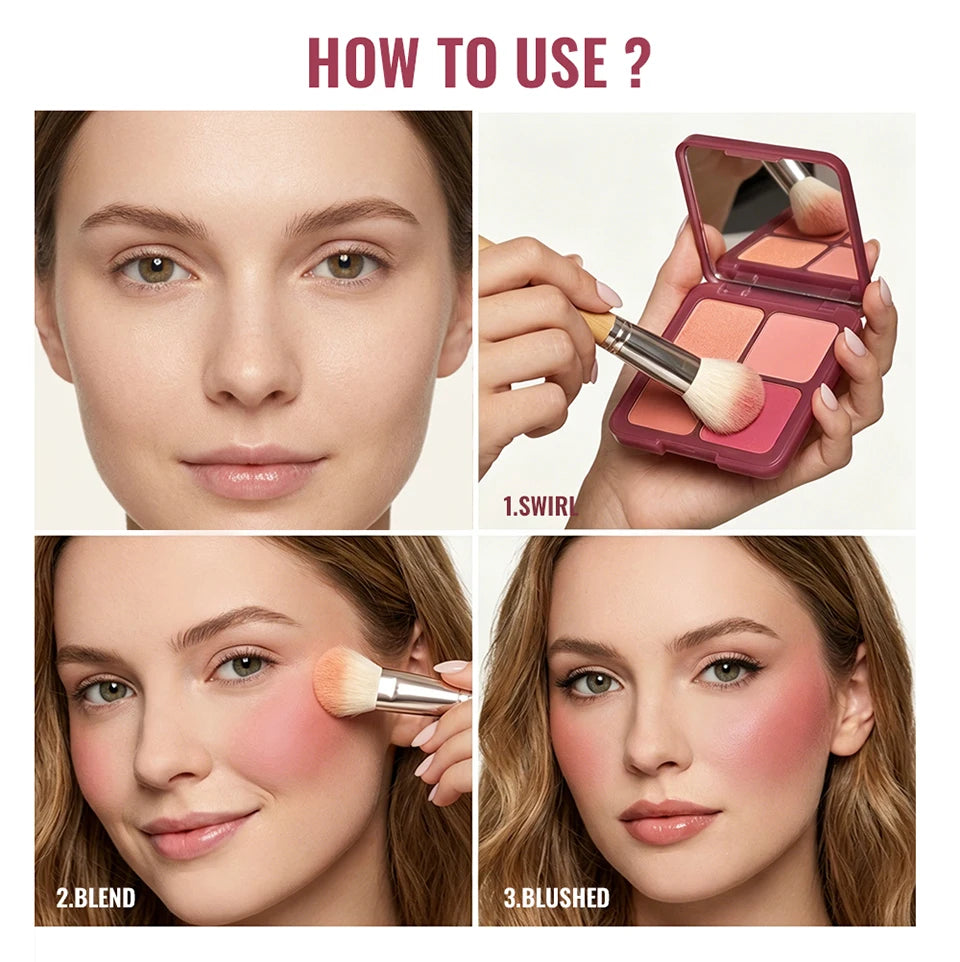 4 Color Blush Palette Matte Face Powder Makeup Set for Natural Cheek Glow - 14