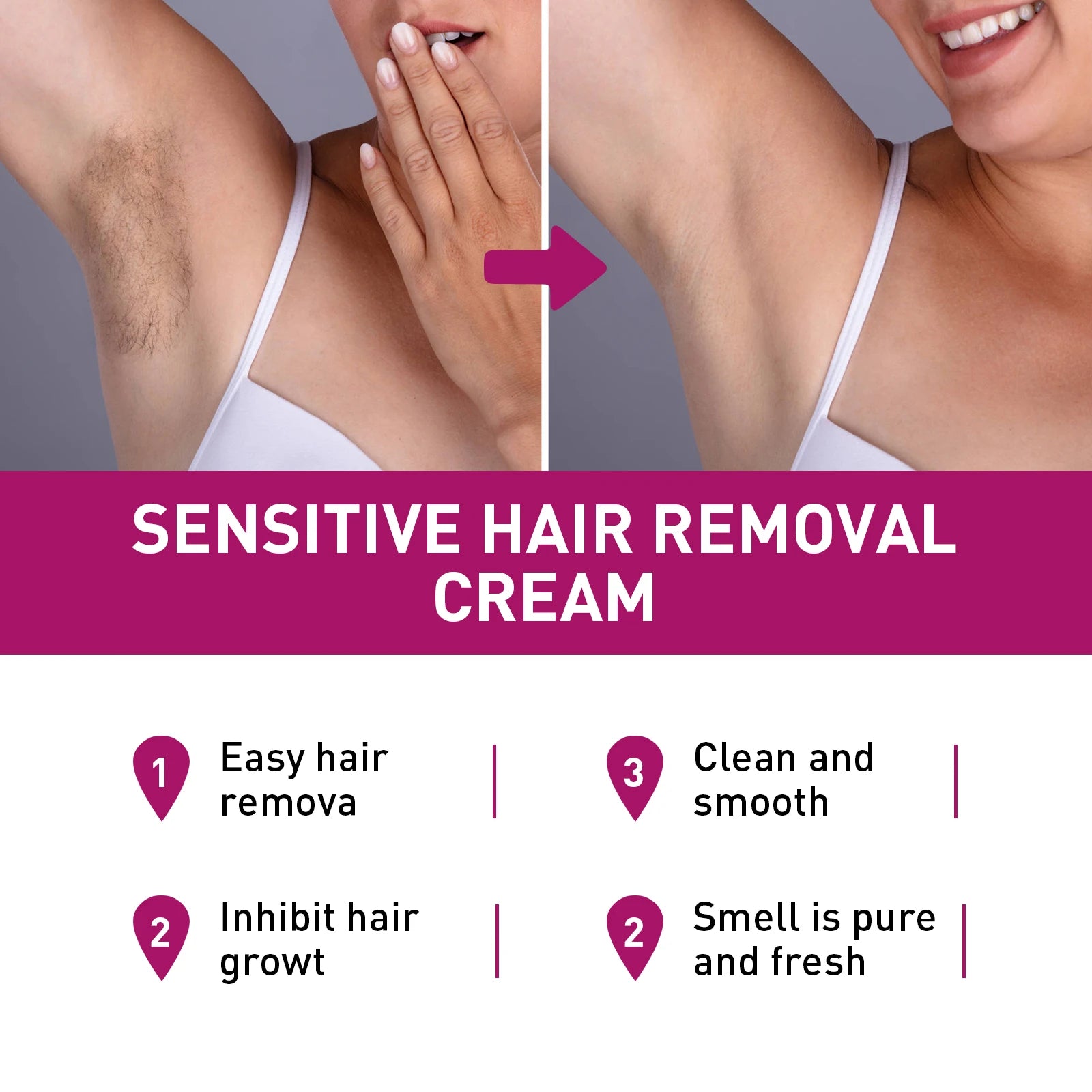 Hair Removal Cream Painless Depilatory Lotion for Smooth Skin Body Grooming - 8