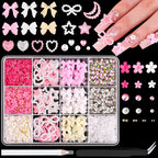3D Nail Art Decorations Resin Charms Mixed Bowknot Pearl Beads for Manicure DIY Nail Design