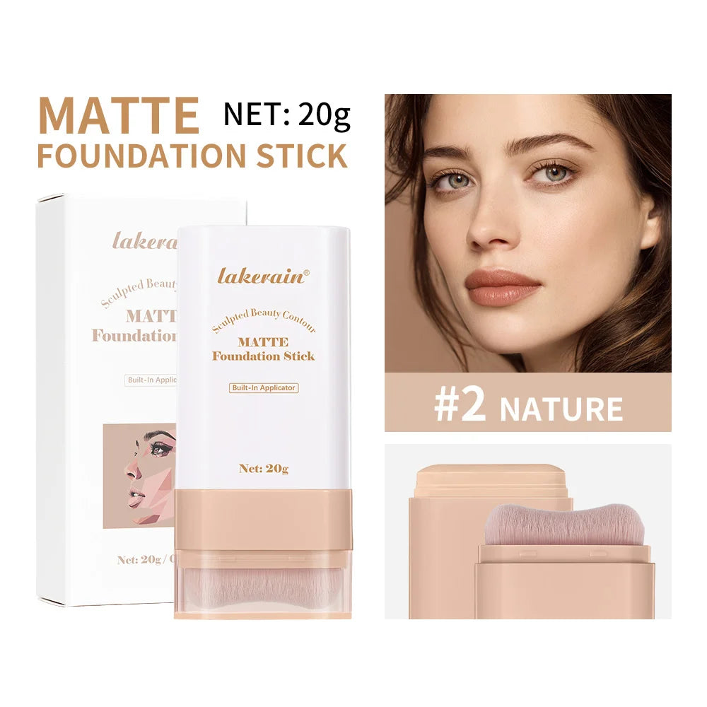 Matte Foundation Stick Face Concealer Makeup with Brush for Flawless Finish - 22