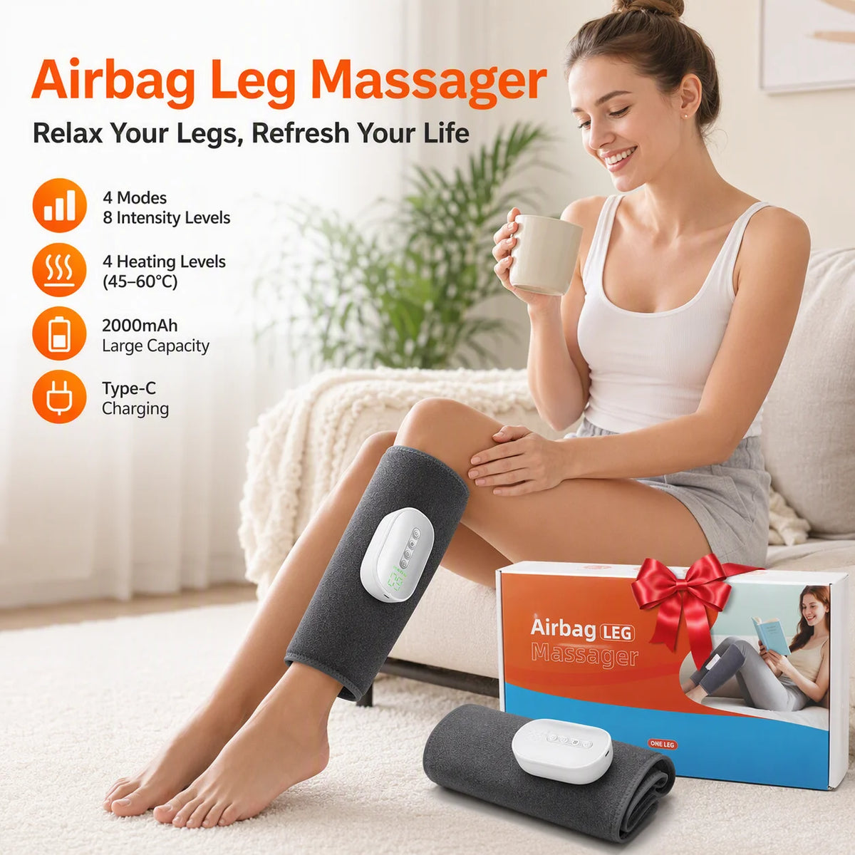 Air Compression Leg Massager Calf Reliever with Heat for Home Office Use