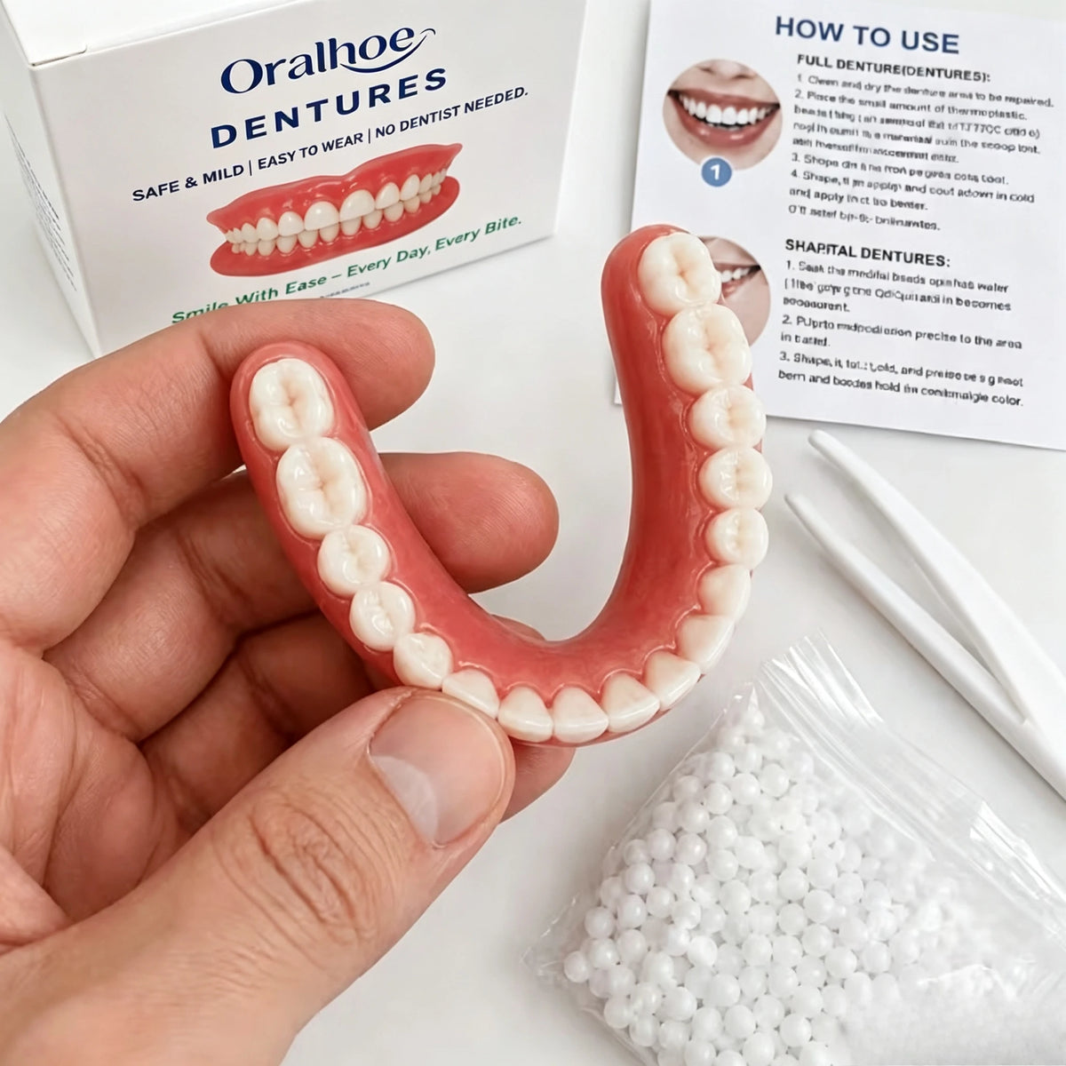 Adjustable Cosmetic Dentures Fake Teeth Set Custom Fit for Men Women Daily Smile Enhancement