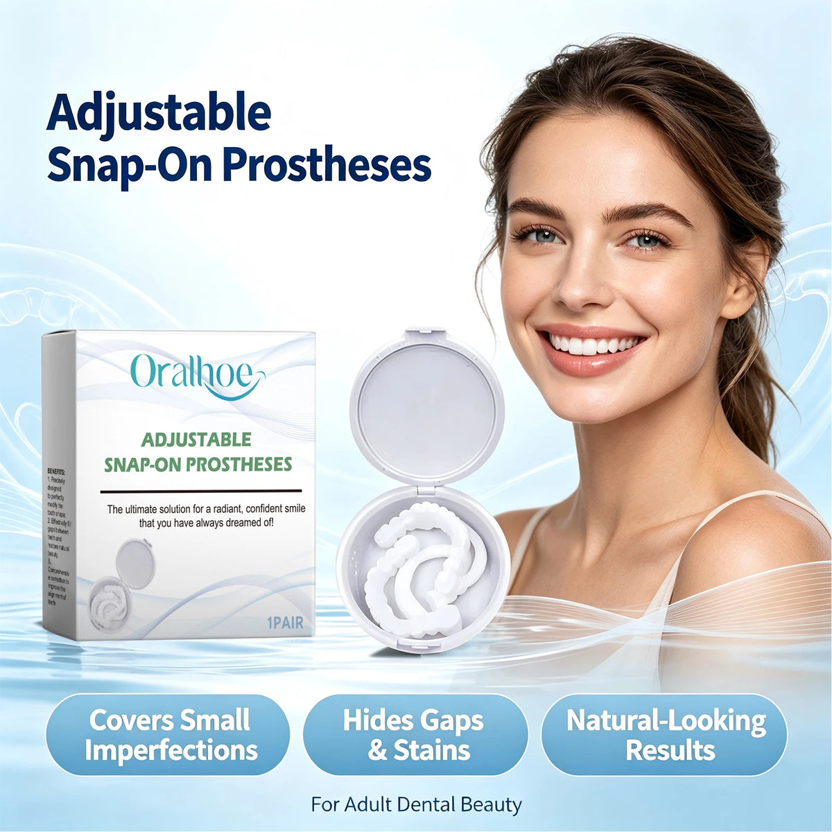 Adjustable Snap On Dentures Fake Teeth Smile Veneers for Daily Use and Instant Confident Beauty