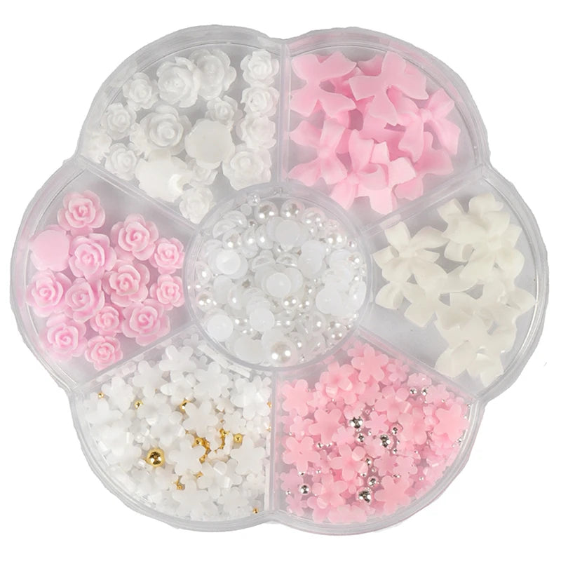 3D Nail Art Decorations Resin Charms Mixed Bowknot Pearl Beads for Manicure DIY Nail Design - 24