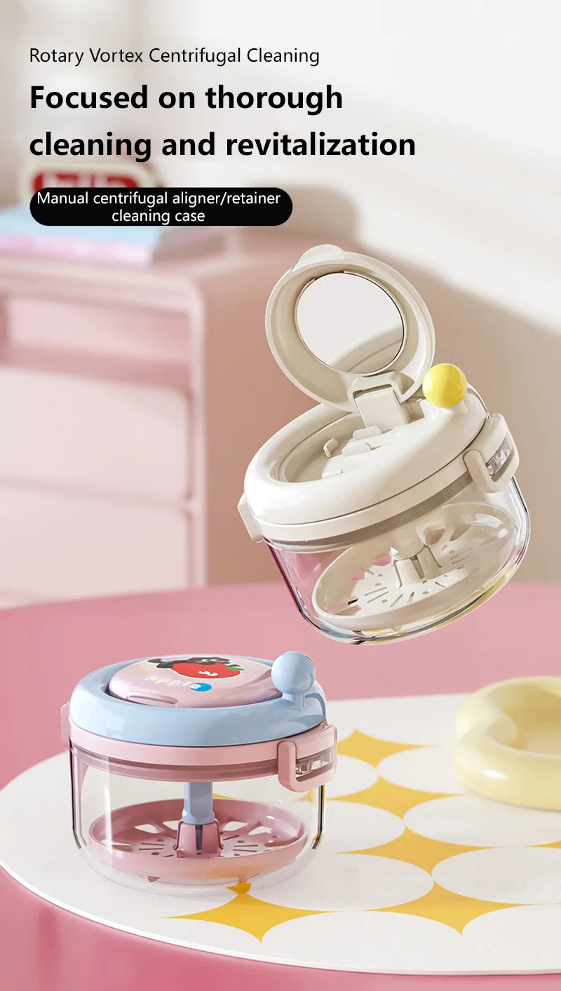Denture Cleaning Case Dental Appliance Bath Box with Rotary Tray for Daily Hygiene Travel Storage