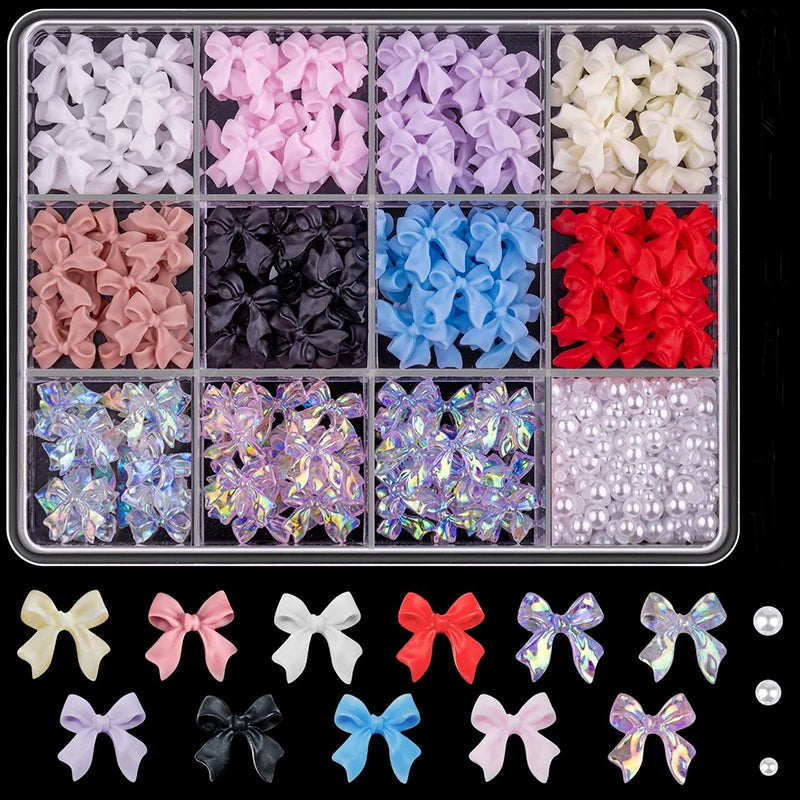 3D Nail Art Decorations Resin Charms Mixed Bowknot Pearl Beads for Manicure DIY Nail Design