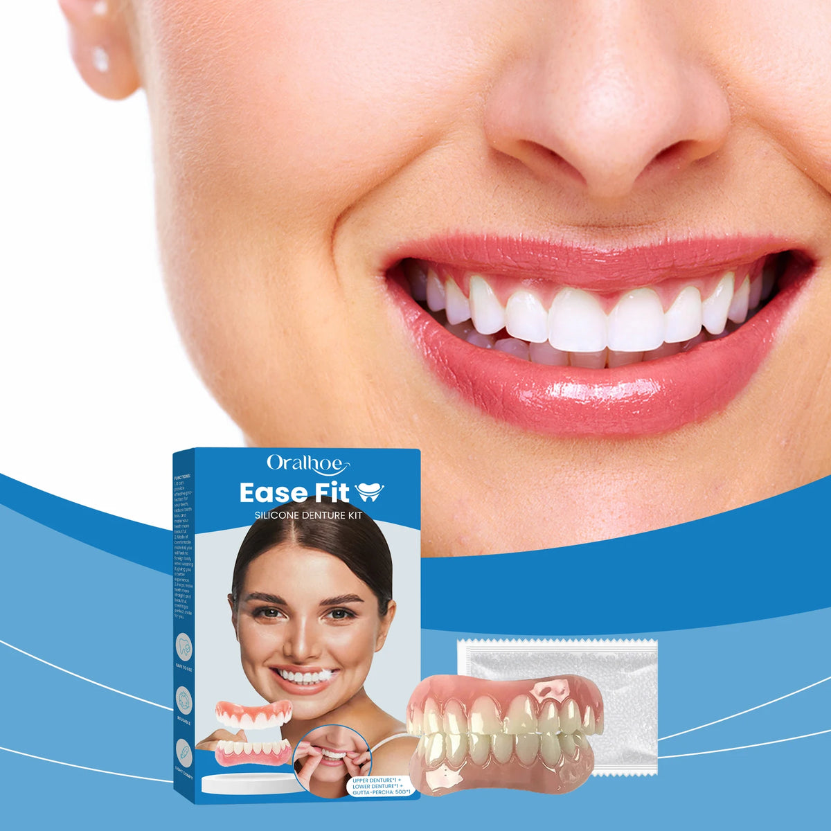 Full Denture Set Silicone False Teeth Cosmetic Veneers for Smile Improvement