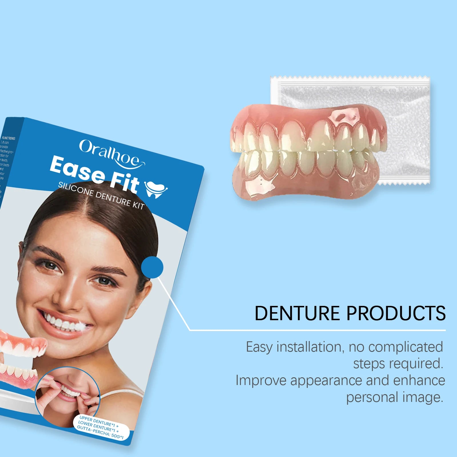 Full Denture Set Silicone False Teeth Cosmetic Veneers for Smile Improvement - 12