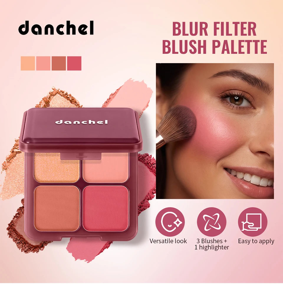 4 Color Blush Palette Matte Face Powder Makeup Set for Natural Cheek Glow - 7