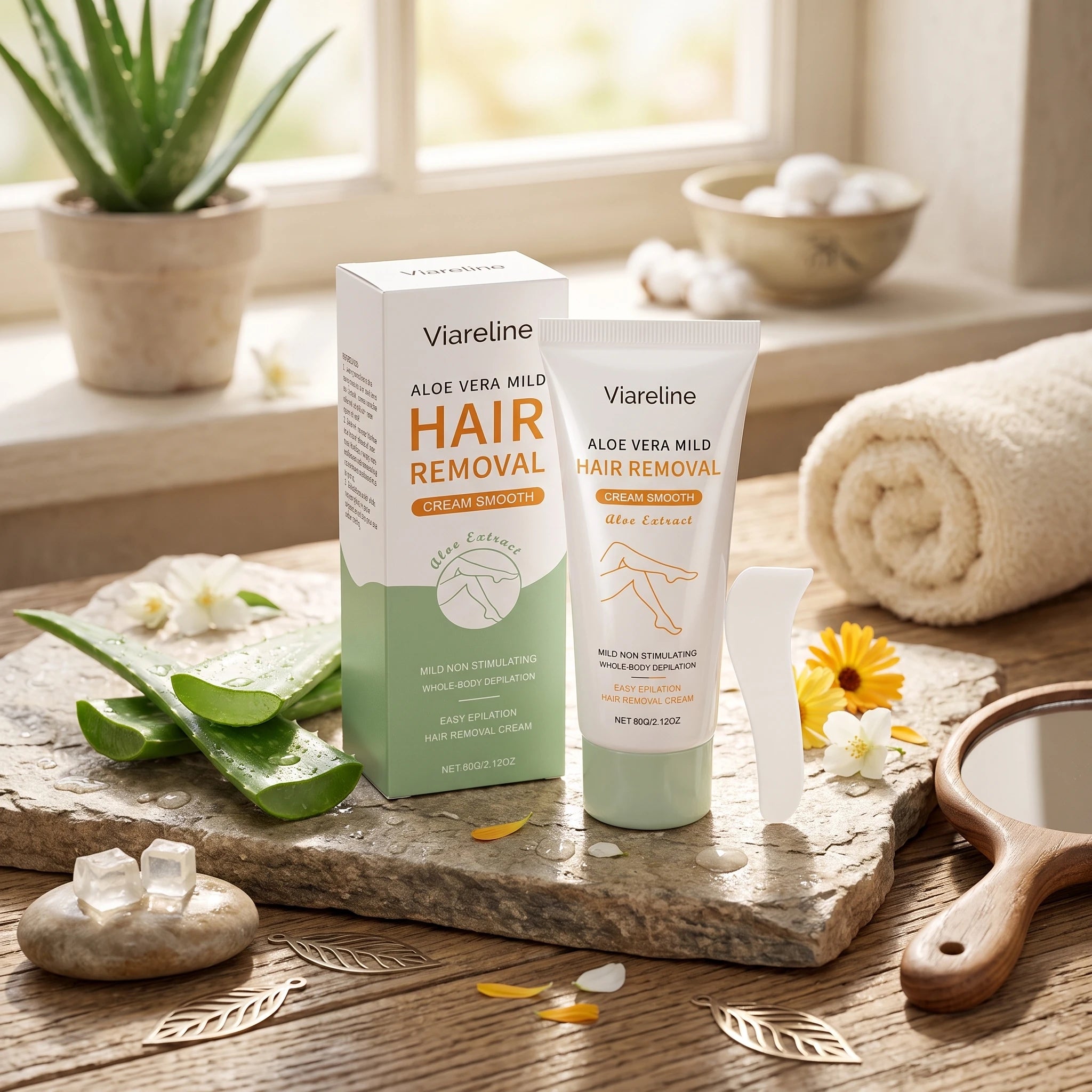 Aloe Vera Hair Removal Cream Painless Depilatory Lotion for Smooth Legs Underarms and Body - 3
