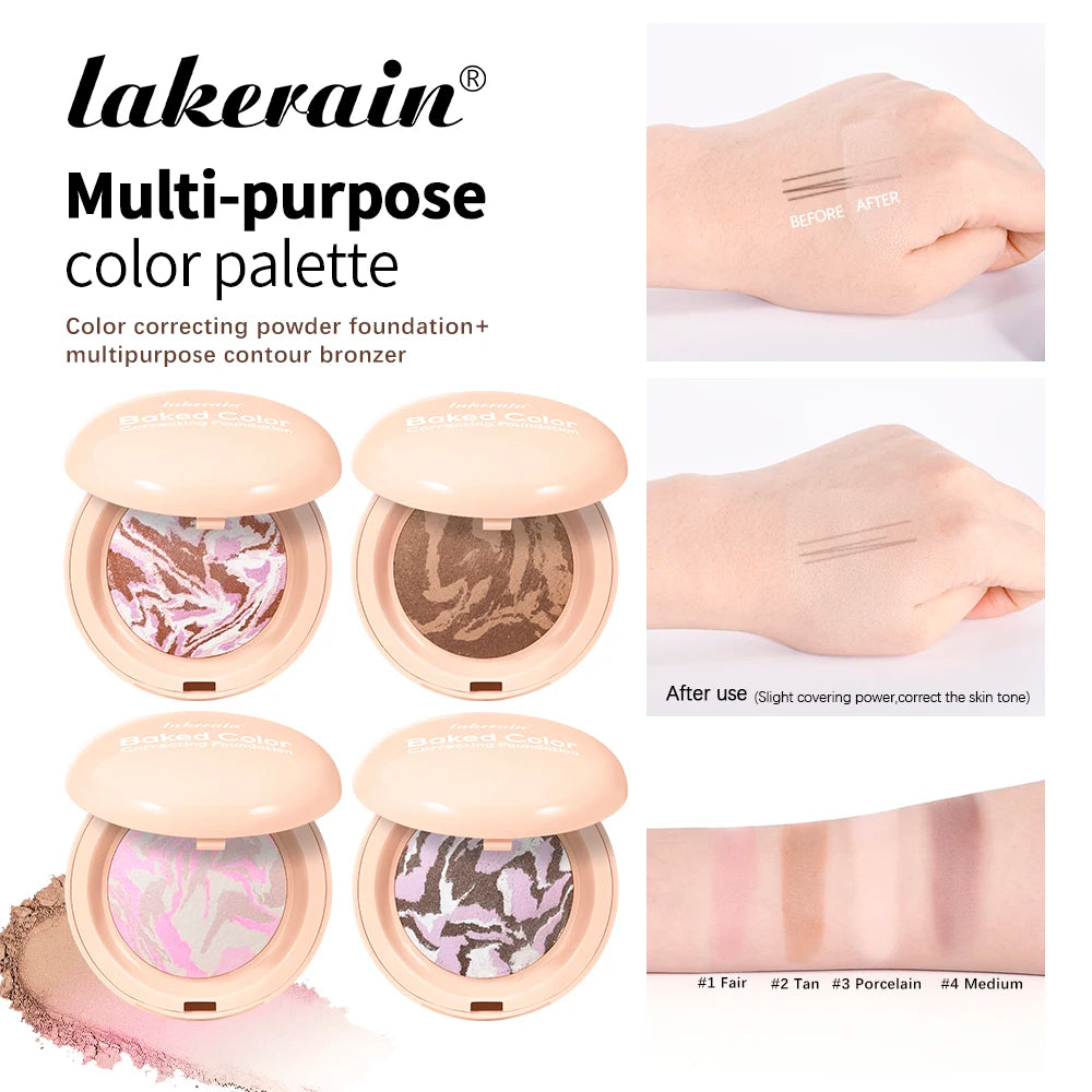 Baked Color Correcting Foundation Pressed Powder Palette for Flawless Makeup Finish