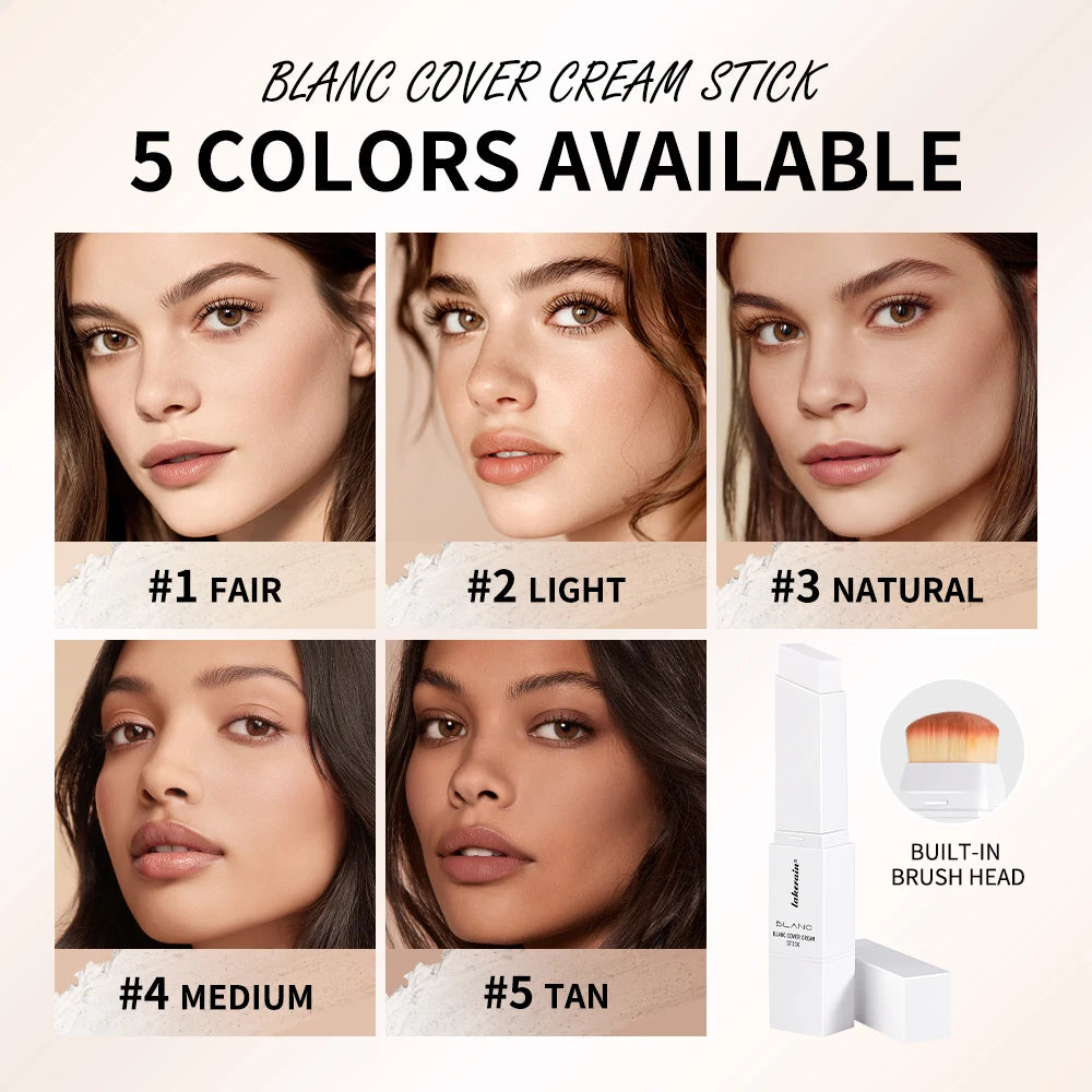 Blanc Cover Cream Stick Waterproof Foundation with Built-in Brush for Daily Natural Makeup
