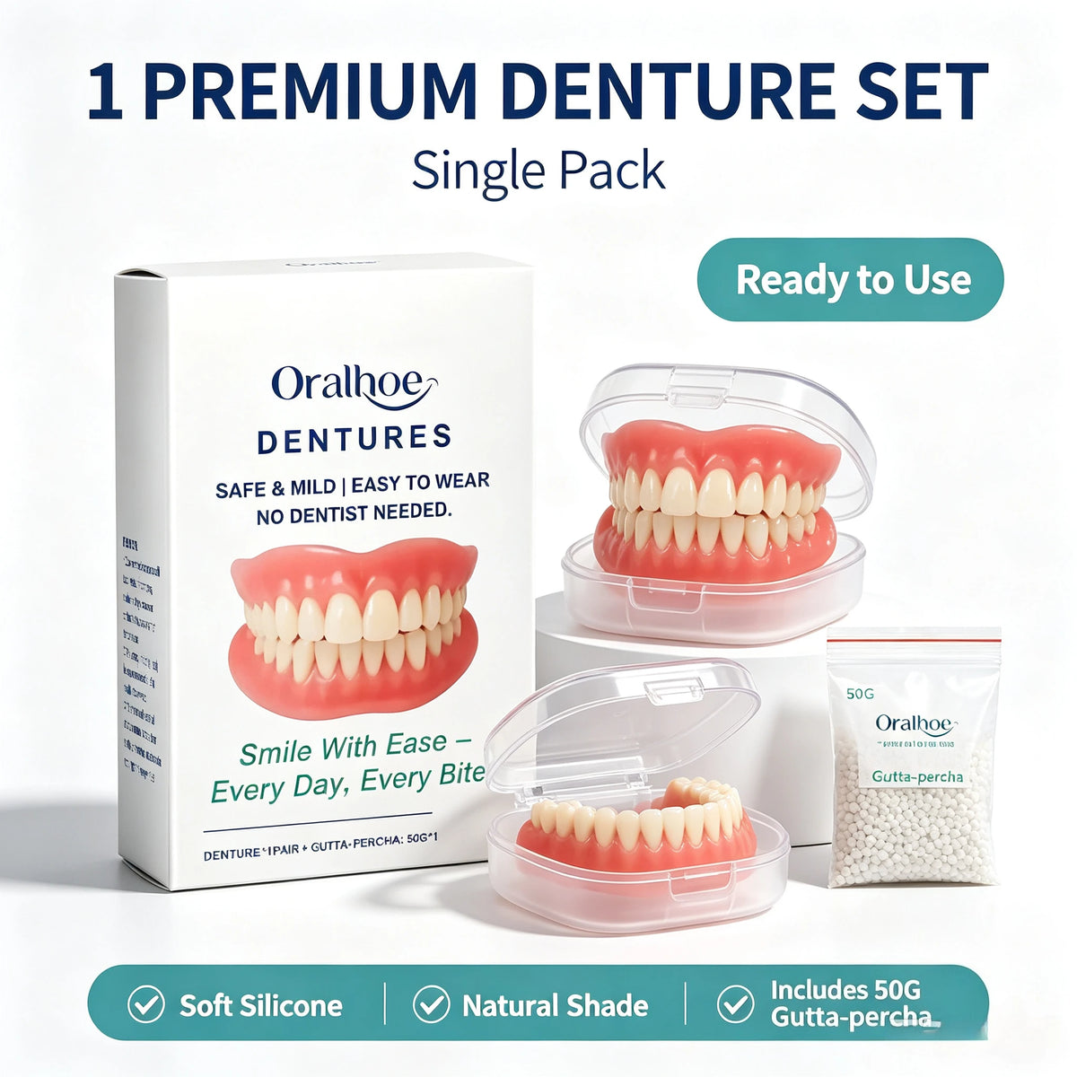 Adjustable Cosmetic Dentures Fake Teeth Set Custom Fit for Men Women Daily Smile Enhancement