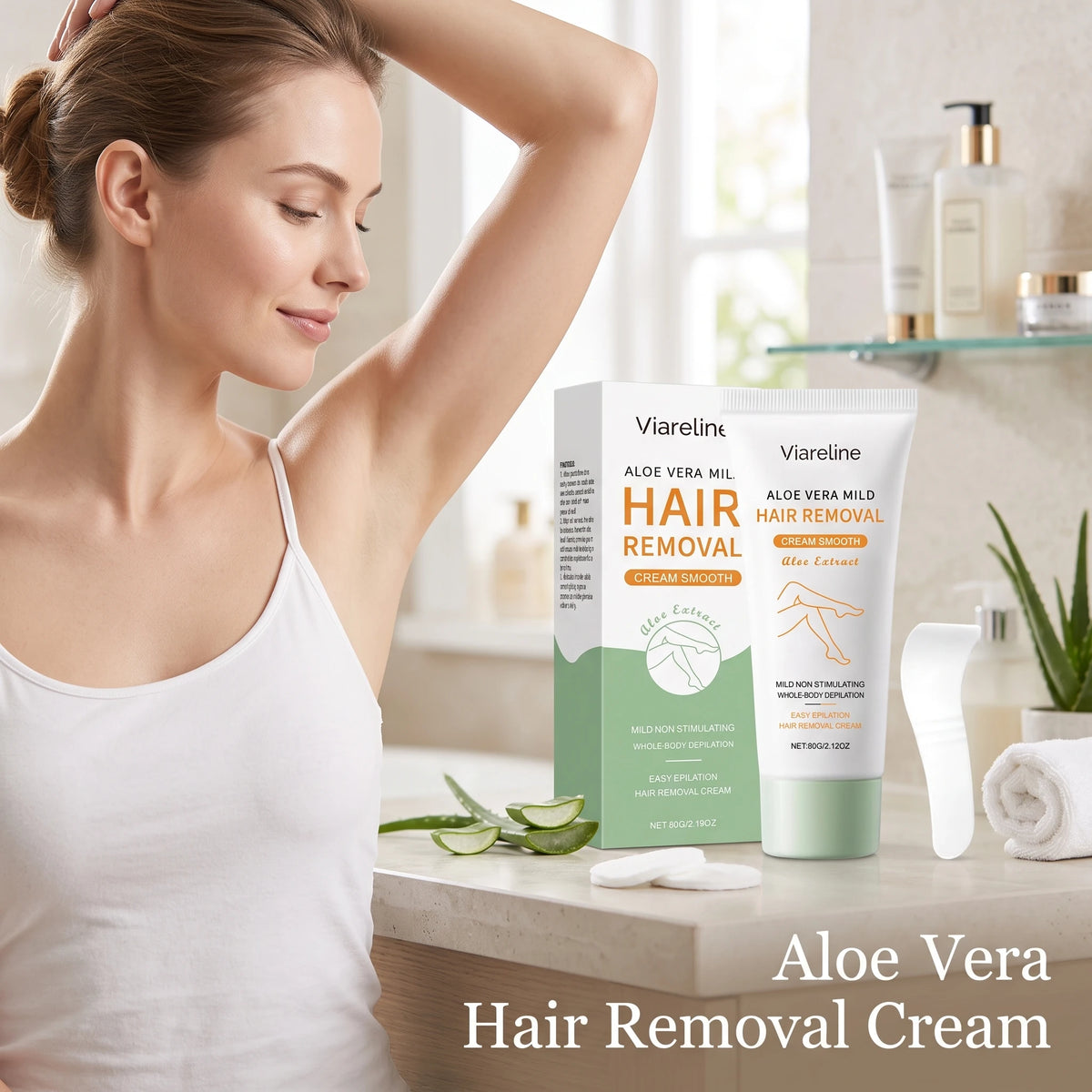Aloe Vera Hair Removal Cream Painless Depilatory Lotion for Smooth Legs Underarms and Body