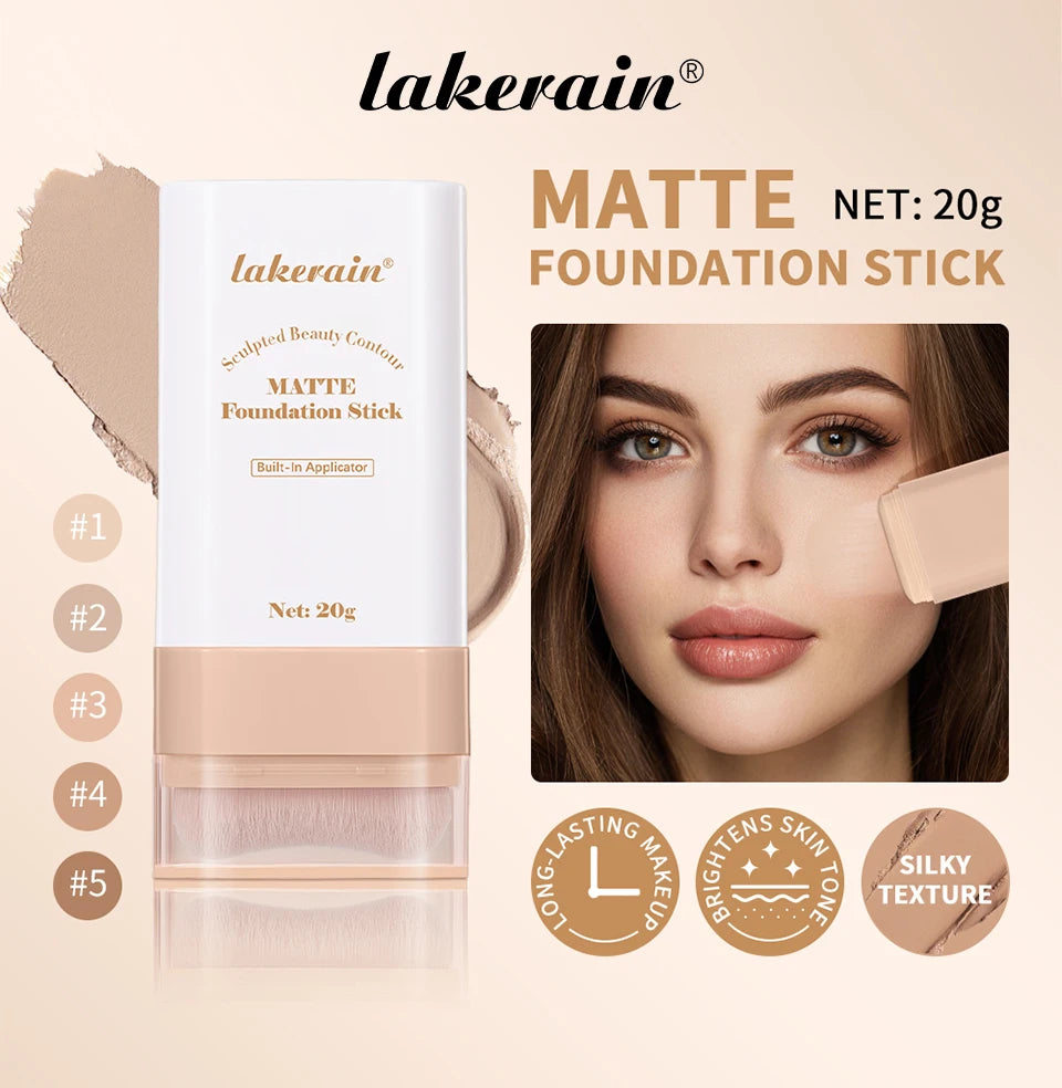 Matte Foundation Stick Face Concealer Makeup with Brush for Flawless Finish - 7