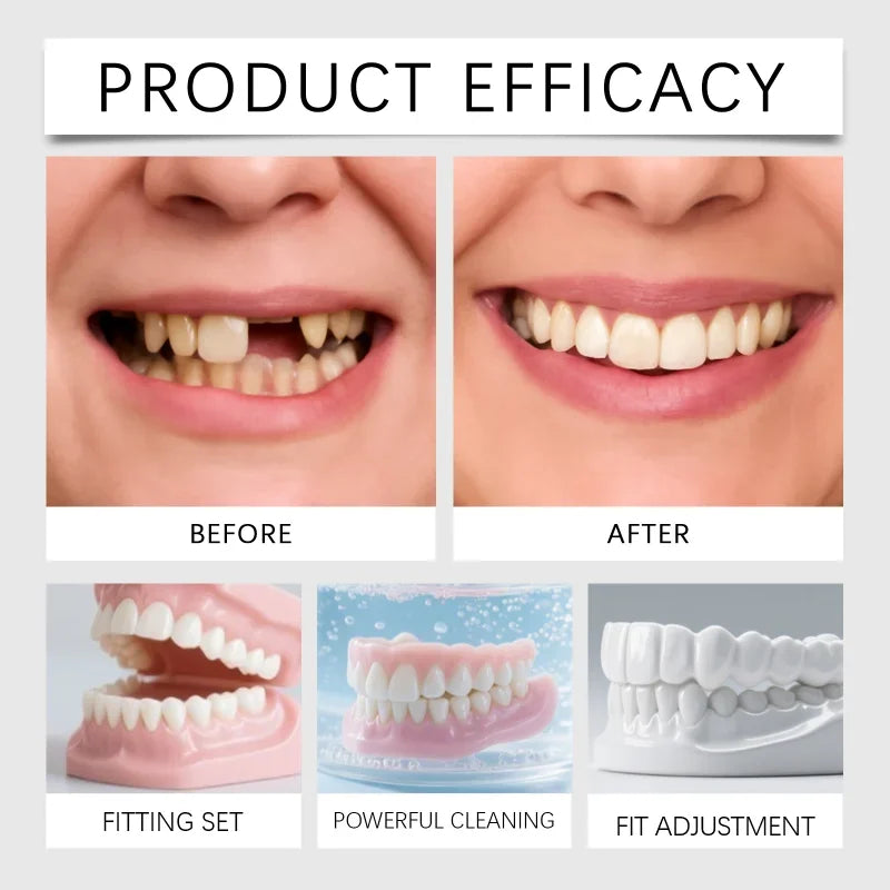 Temporary Dentures Realistic Fake Teeth Cosmetic Smile Cover for Missing Broken Teeth Comfort