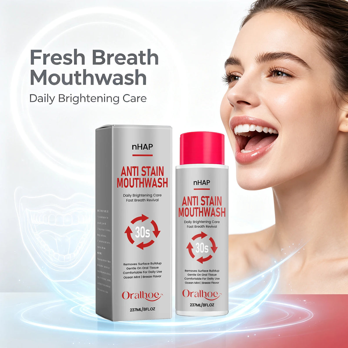 Anti Stain Mouthwash Alcohol Free Teeth Whitening Rinse for Fresh Breath and Daily Oral Care