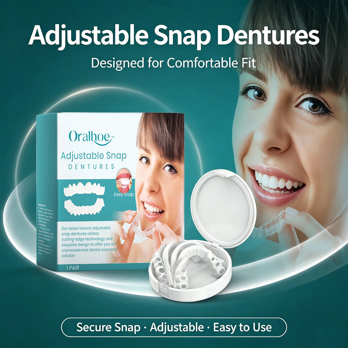 Adjustable Snap Dentures Fake Teeth Cosmetic Veneers Secure Fit for Dental Repair and Daily Smile