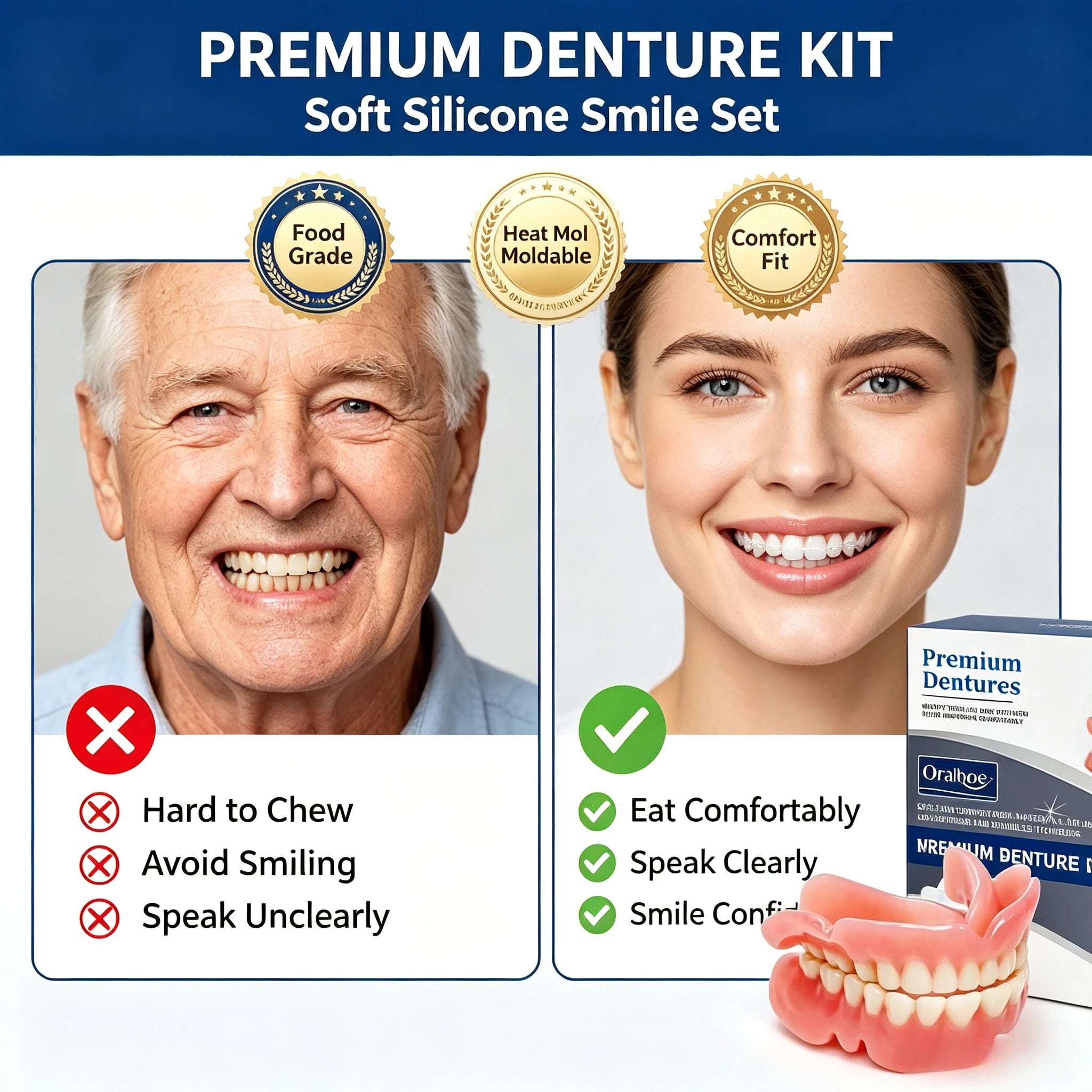 Snap On Dentures Cosmetic Teeth Veneers Natural Smile Fit for Men and Women - 3