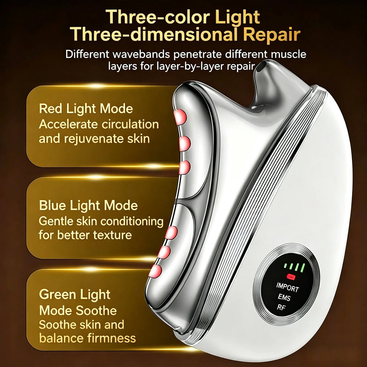 3 in 1 LED Facial Massager Microcurrent Face Lifting Wand for Daily Skincare Routine