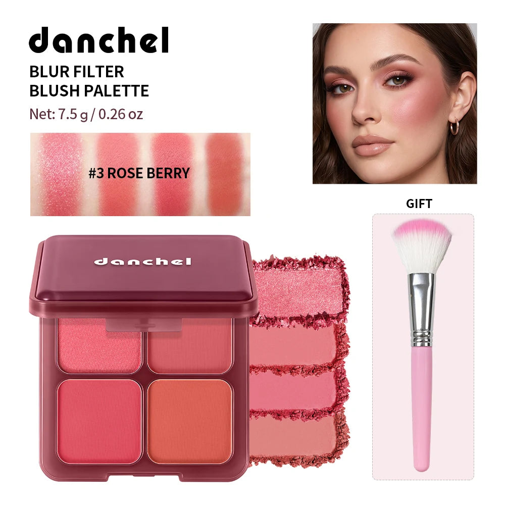 4 Color Blush Palette Matte Face Powder Makeup Set for Natural Cheek Glow
