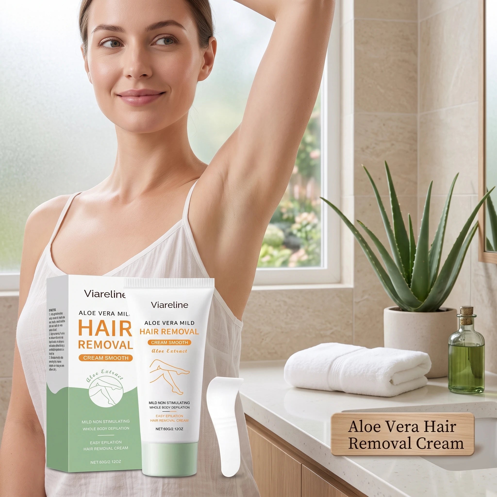Aloe Vera Hair Removal Cream Painless Depilatory Lotion for Smooth Legs Underarms and Body - 6