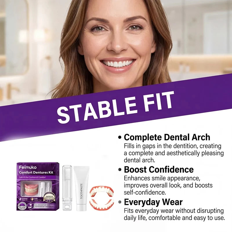 Full Set Silicone Dentures Natural False Teeth Soft Comfort Fit for Instant Smile Enhancement - 19