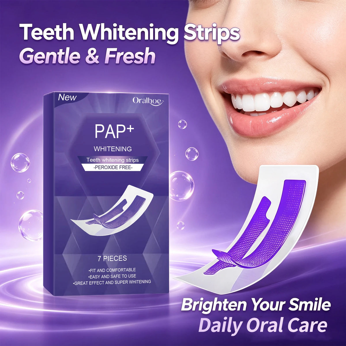 Teeth Whitening Strips Dental Bleaching Kit Gentle PAP Formula for Bright White Smile Routine