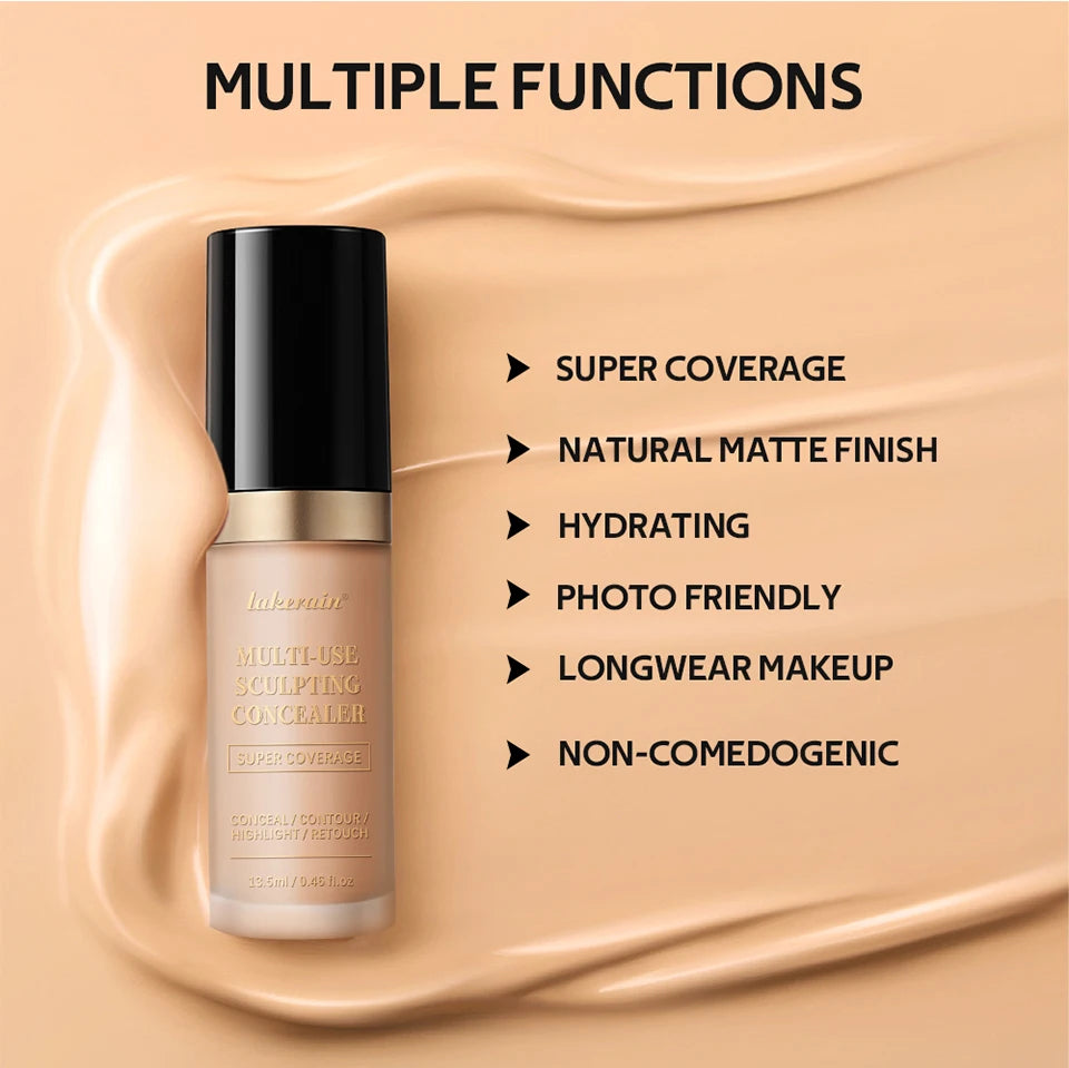 Waterproof Liquid Concealer Matte Foundation Full Coverage for Face Sculpting and Dark Circles