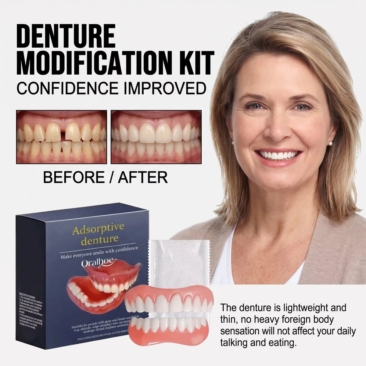 Silicone Dentures Full Set Artificial Teeth Natural Comfort Fit for Adult Oral Beauty Daily Use