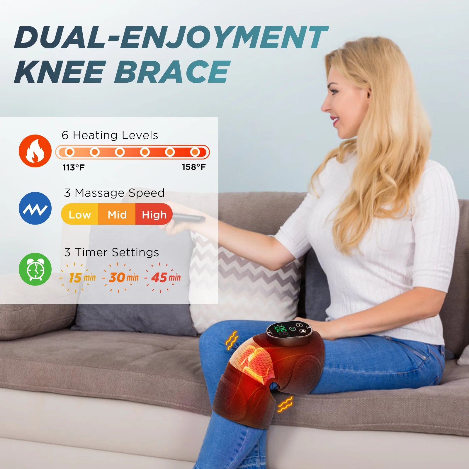 Knee Massager Electric Heat Vibration Wrap Heated Joint Relief for Leg Shoulder and Elbow Use - 2