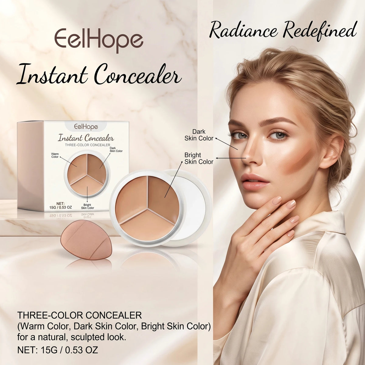 3 Color Cream Concealer Palette Face Makeup Corrector for Dark Circles Blemish Coverage