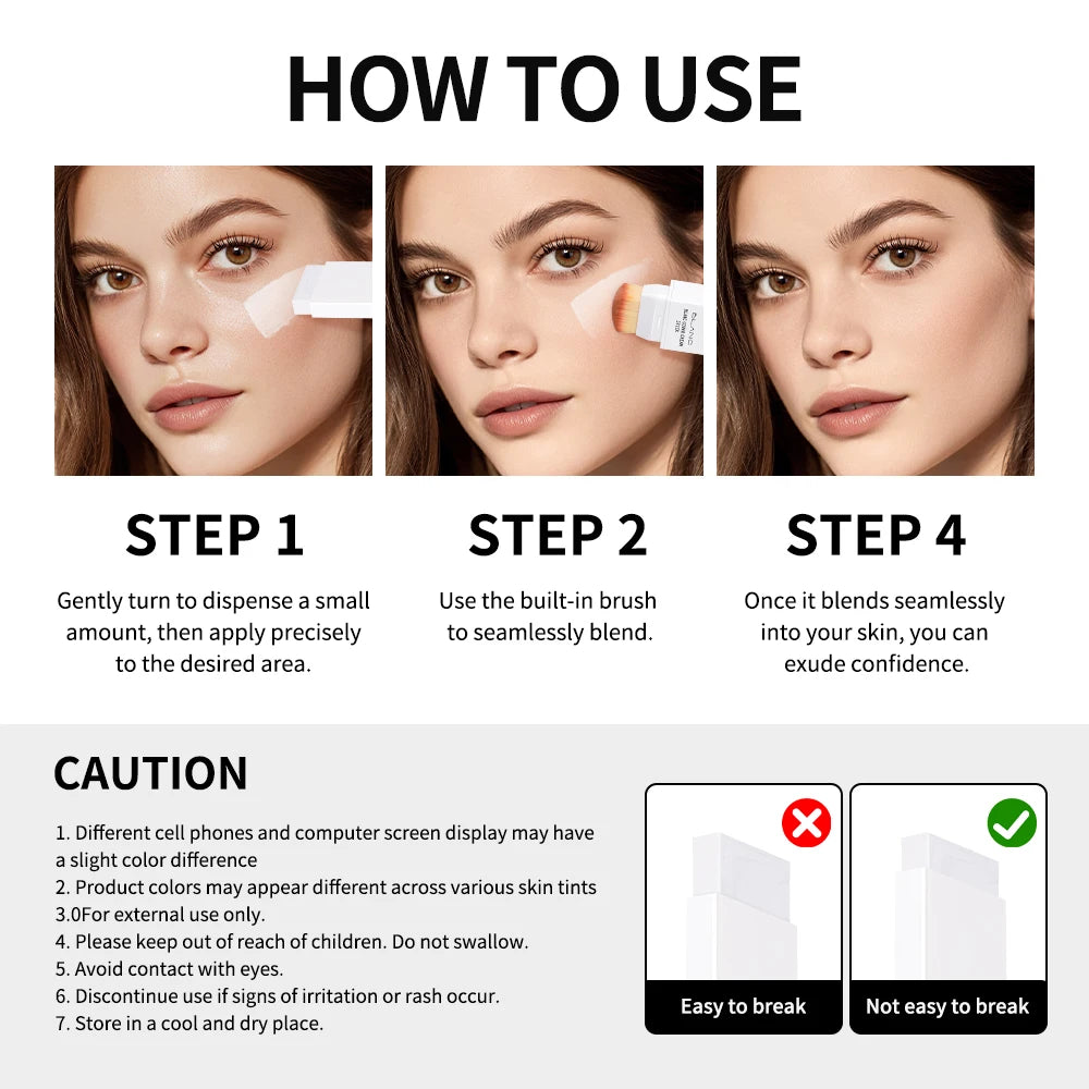 Blanc Cover Cream Stick Waterproof Foundation with Built-in Brush for Daily Natural Makeup