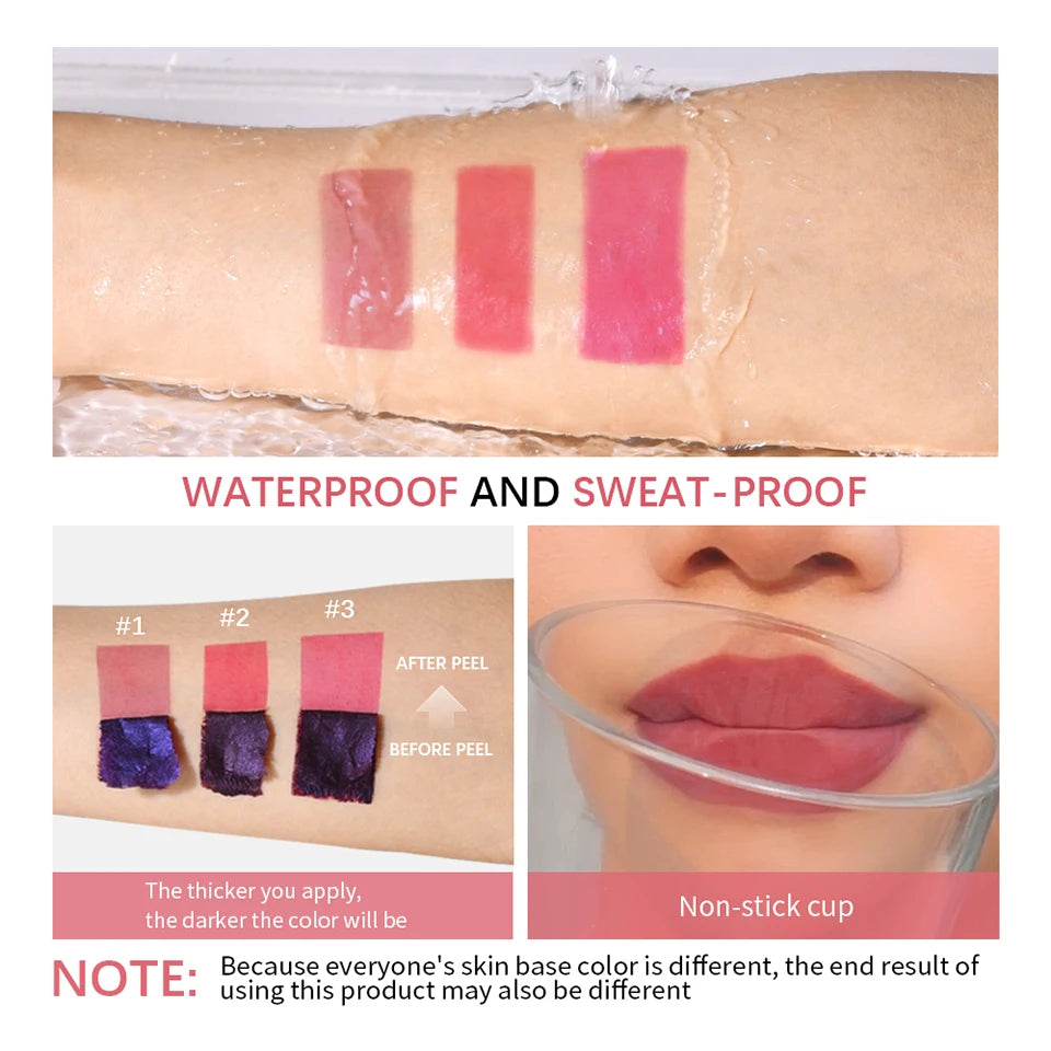 Peel Off Lip Stain Matte Liquid Lipstick Waterproof Long Lasting Tint for Daily Makeup Beauty