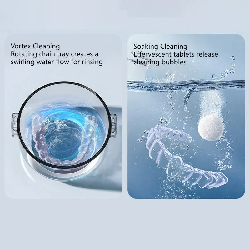 Denture Cleaning Case Dental Appliance Bath Box with Rotary Tray for Daily Hygiene Travel Storage