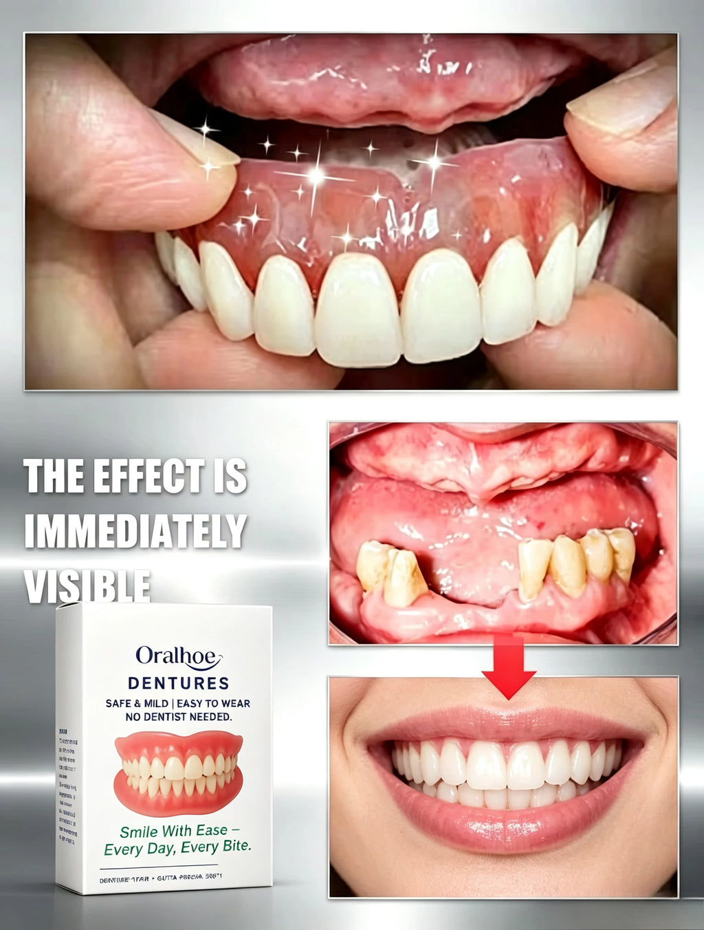 Adjustable Cosmetic Dentures Fake Teeth Set Custom Fit for Men Women Daily Smile Enhancement