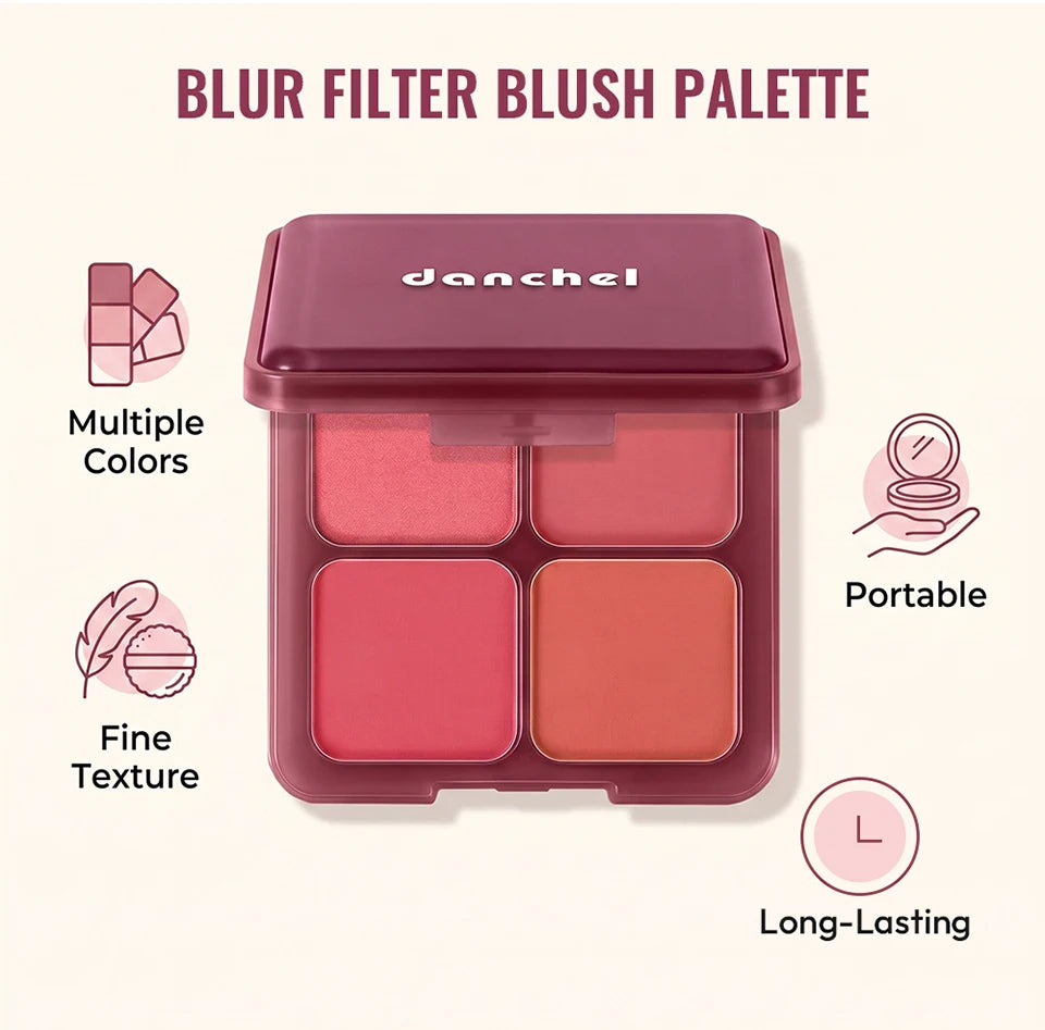 4 Color Blush Palette Matte Face Powder Makeup Set for Natural Cheek Glow - 9