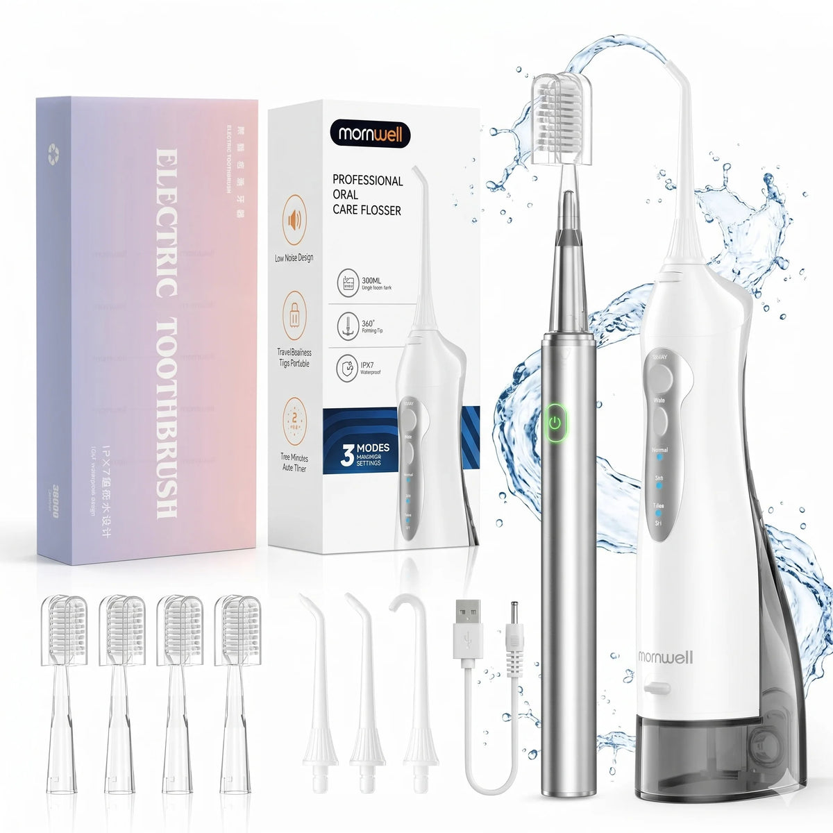 Water Flosser and Electric Toothbrush Combo Oral Irrigator Set for Daily Teeth Cleaning and Care