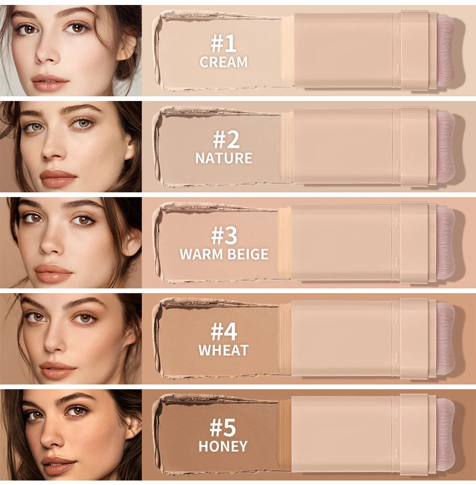 Matte Foundation Stick Face Concealer Makeup with Brush for Flawless Finish