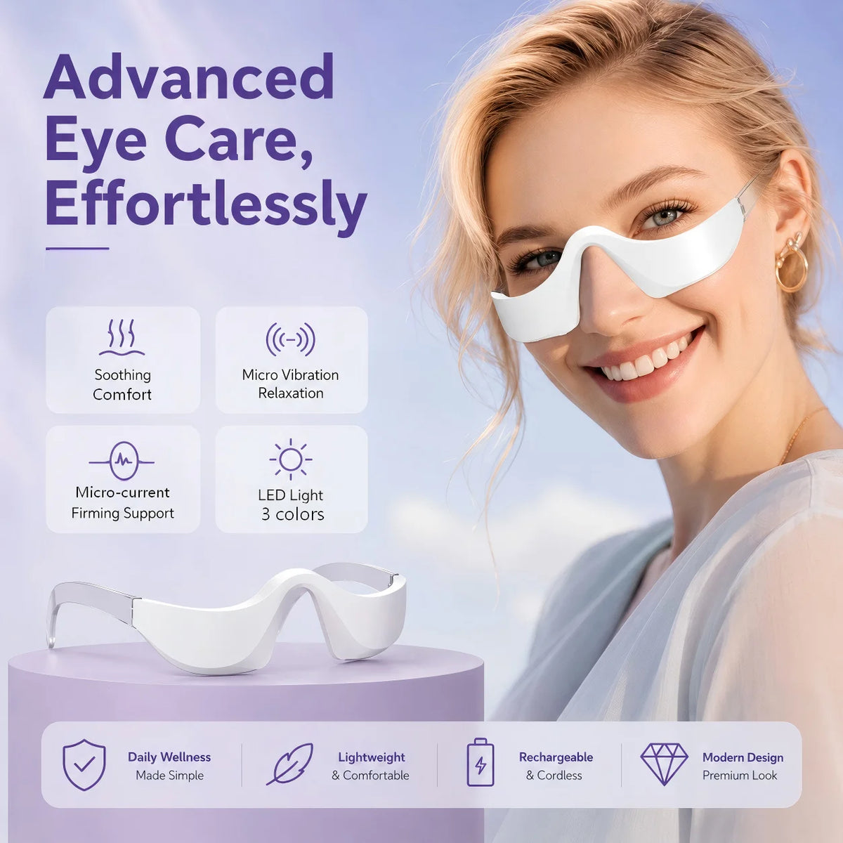 Red Light Eye Massager LED Beauty Device for Skin Firming and Puffiness Reduction