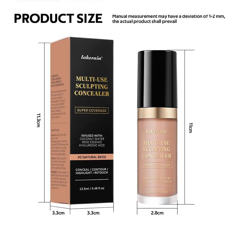 Waterproof Liquid Concealer Matte Foundation Full Coverage for Face Sculpting and Dark Circles