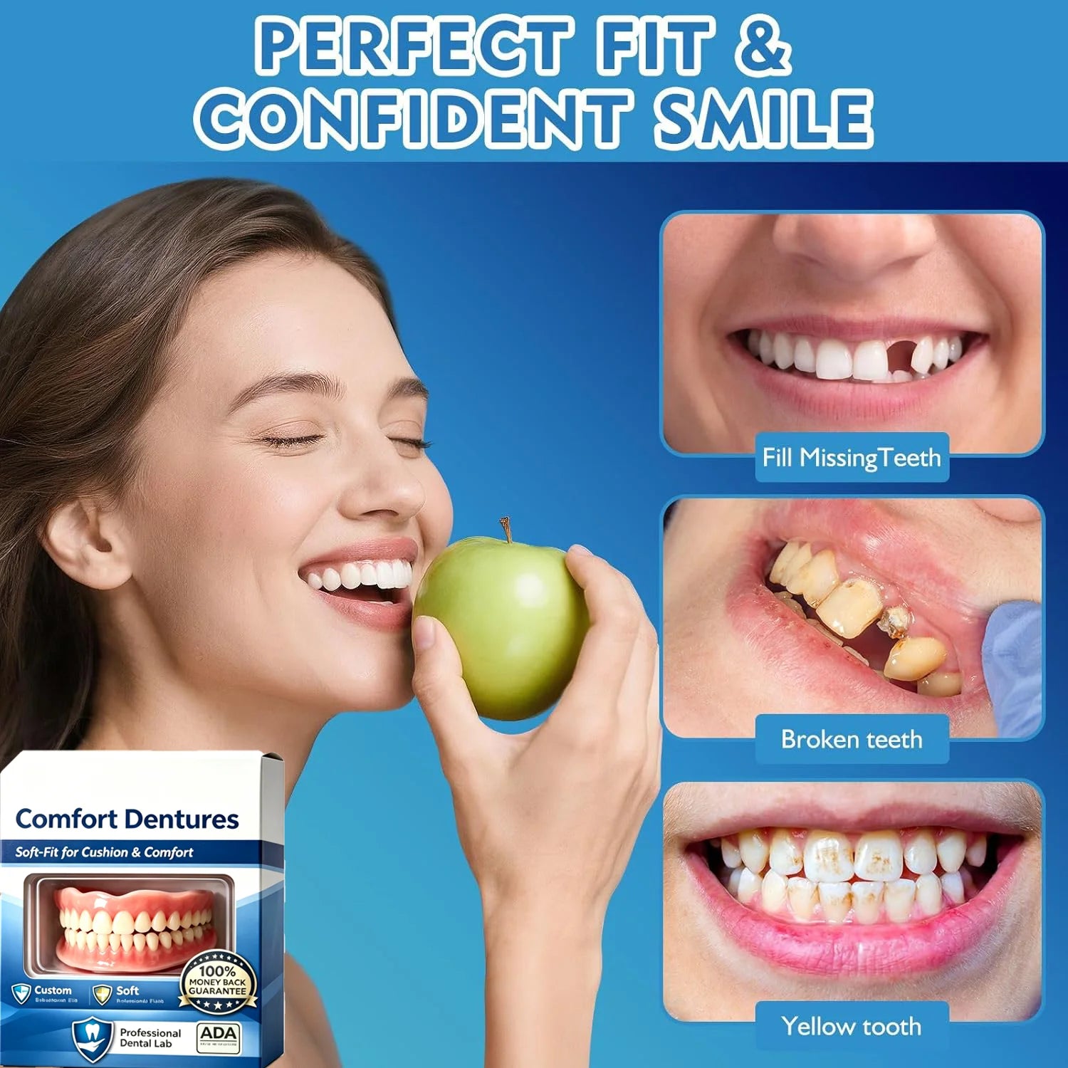 Snap On Dentures Cosmetic Teeth Veneers Instant Comfort Fit for Realistic Natural Smile - 3