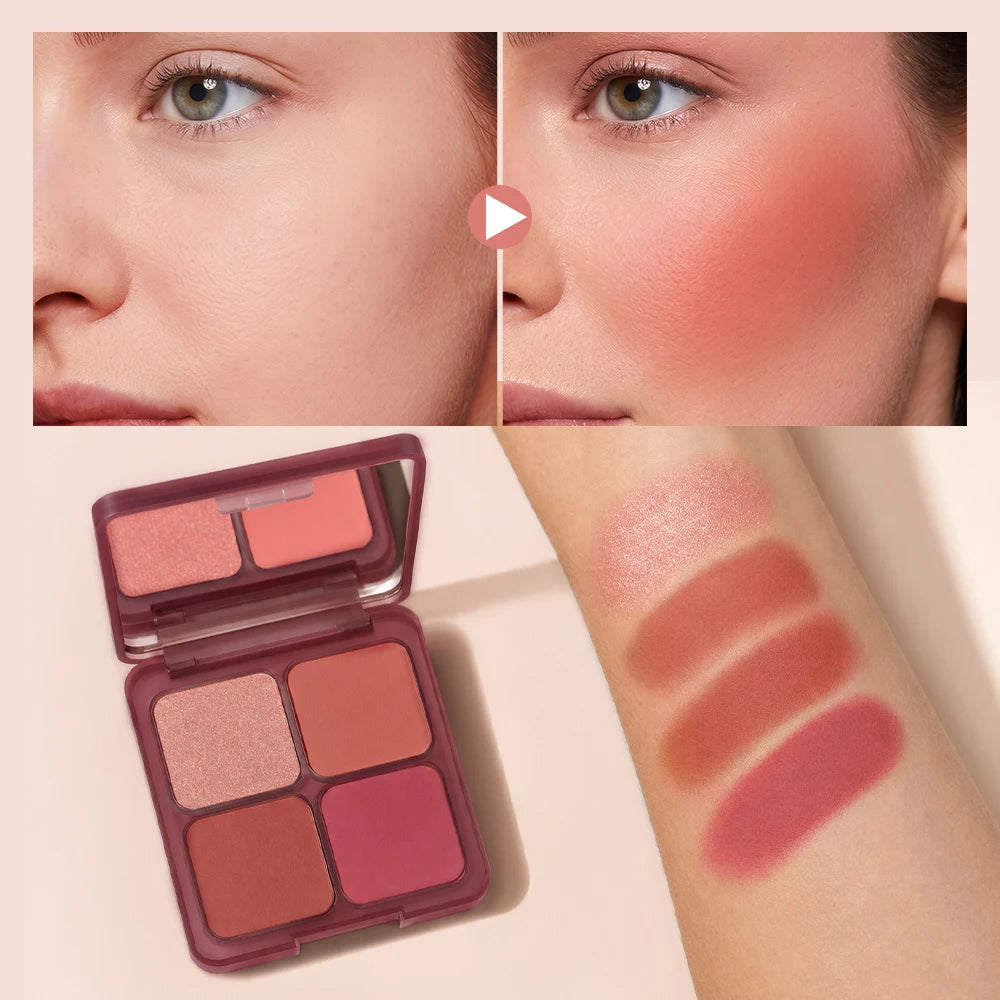 4 Color Blush Palette Matte Face Powder Makeup Set for Natural Cheek Glow - 6