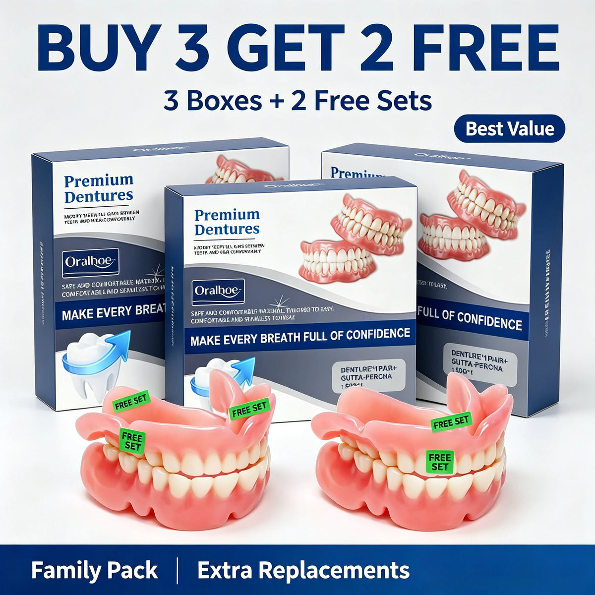 Snap On Dentures Cosmetic Teeth Veneers Natural Smile Fit for Men and Women