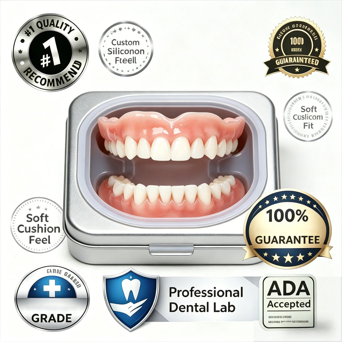 Adjustable Full Mouth Dentures Fake Teeth Cosmetic Veneer for Comfort Fit Adults and Elderly